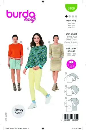 Veilige Betaling Naaipatroon sweatshirt en jurk, Burda 6109, Nl/Dui/En/Fr