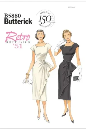 Weekendaanbieding Naaipatroon Butterick 5880 retro jurk, maat 32-40, Dui/En/Fr