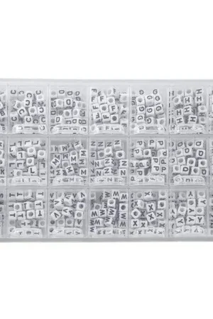 Assortiment - White Letterkralen Medeklinkers - 6 x 6 mm (44 kralen per letter) Nu Kopen