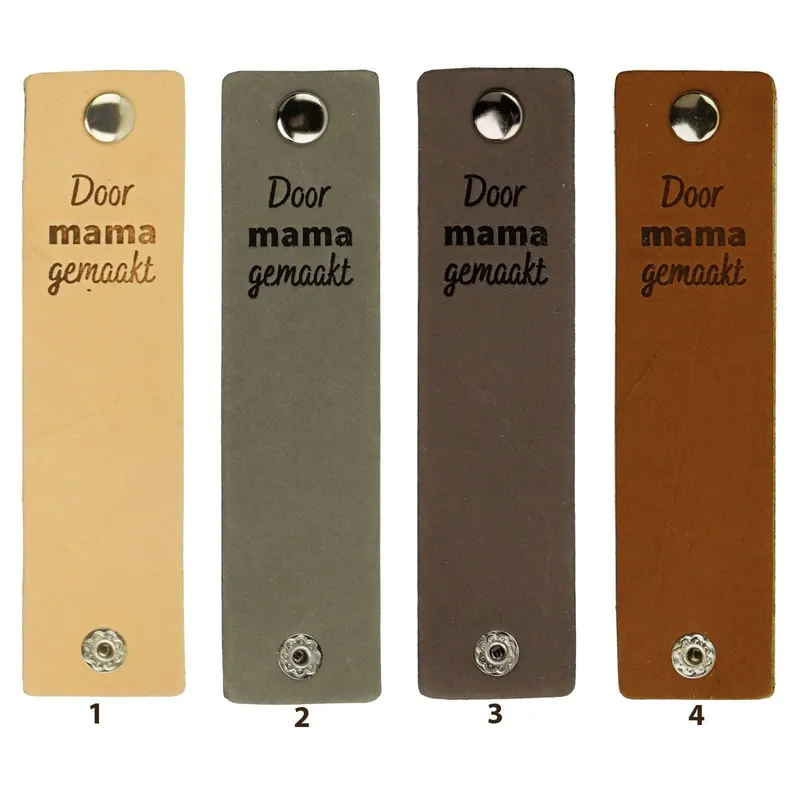 Aanbieding Durable - Leren Label Door mama gemaakt met drukknoop (2 stuks)