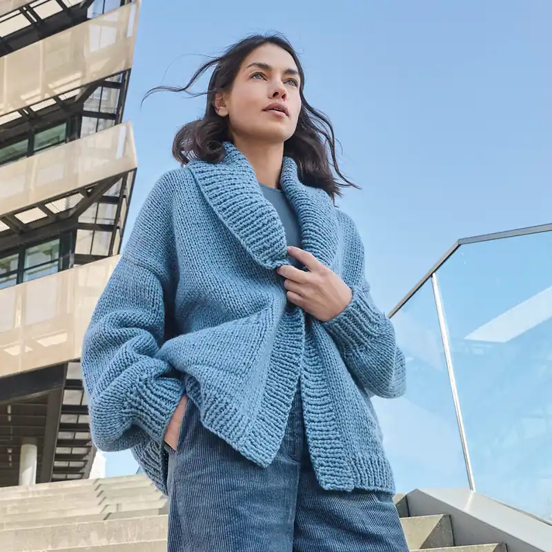 Damesvest met sjaalkraag breien - Lana Grossa breipakket Gereduceerde Prijs