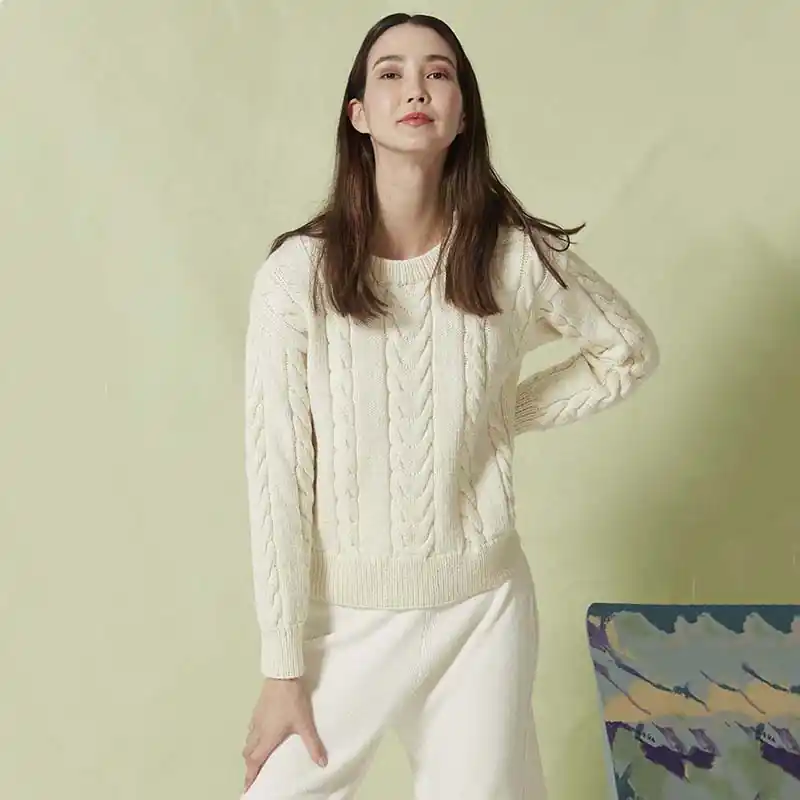 Merino damestrui met kabels breien - Lang Yarns breipakket Shop Nu