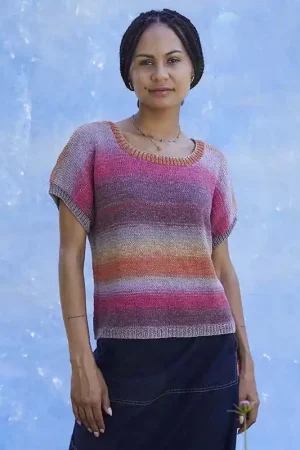 Zijden korte mouwen shirt breien - Lang Yarns Silk Color breipakket Laatste Versie