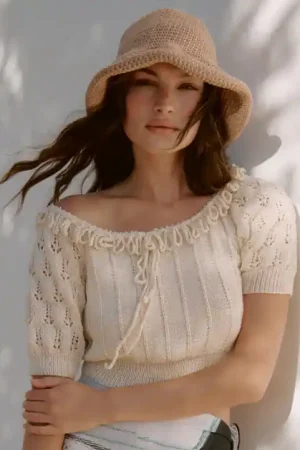 Zomer top met korte mouwen breien - Lana Grossa Cotton Wool breipakket Rechtstreeks Van De Fabrikant