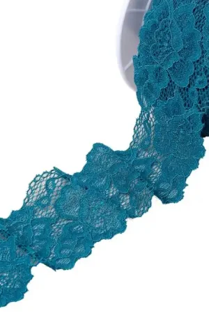 Aanbieding Elastisch Kant Bloemen 55 mm - Petrol Blauw