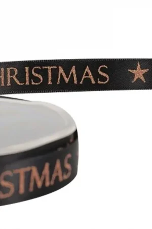 Aanbieding Kerstlint Merry Christmas Zwart 15 mm