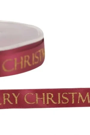 Weekendaanbieding Kerstlint Merry Christmas Bordeaux 15 mm