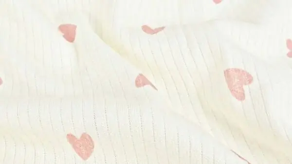 Beste Prijs PRE-ORDER Ecru ribstof katoen met roze hartjes