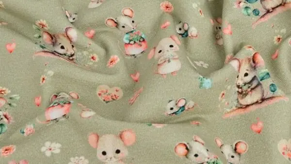 Seizoensaanbieding Groene Tricot Stof met Muizen \\u2013 Jersey Kinderstof