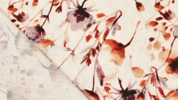 Digi Natural Lin Lisa \\u2013 Viscose Linnen Stof met Rode Bloemen Merkproduct