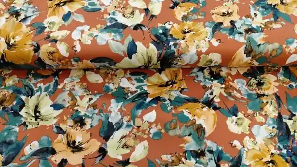 Gratis Verzending Cotton SP Sateen Bloemen \\u2013 Stretch katoen 145 cm (brique, groen, oranje, geel)