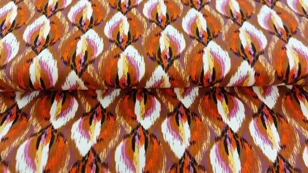 Stretchkatoen Ikat Print \\u2013 Rood, Bruin, Roze Bestel Nu