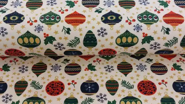 Ecru French Terry Stof met Kerstballen \\u2013 Premium Kwaliteit van Nooteboom Gratis Verzending