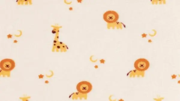 Alleen Vandaag Gebroken witte fleece stof met giraffen en leeuwtjes \\u2013 Zachte kinderstof