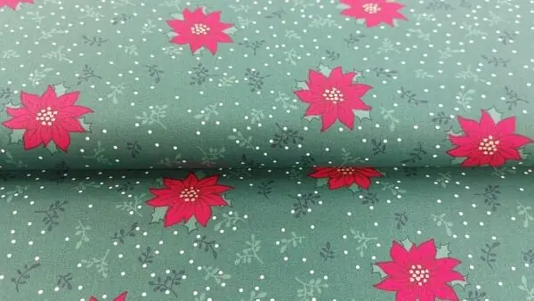 Groene kerststof met rode edelweiss & hulst \\u2013 100% katoen Lage Kosten