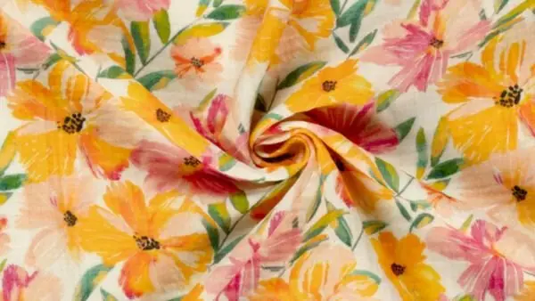 Ecru Mousseline Stof met Geverfde Bloemen \\u2013 100% Katoen Laatste Versie