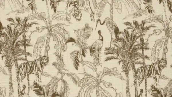 Taupegrijze Mousseline Stof met Jungleprint \\u2013 100% Katoen Nieuw