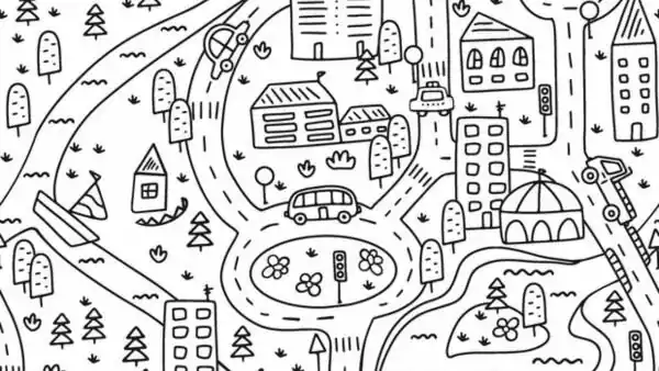 Tijdelijk Beschikbaar Witte katoenen poplin stof met stad & auto's