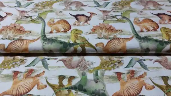 Witte Katoenen Stof \\u2013 Dino Print - Kinderstof Gratis Verzending