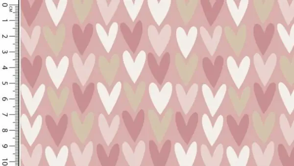 Koopje Katoenen stof hartjes roze groen wit