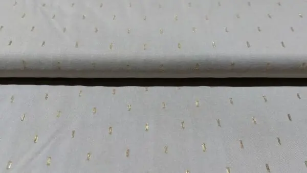 Licht grijze viscose rayon stof met goudkleurig stiksel Speciale Aanbieding