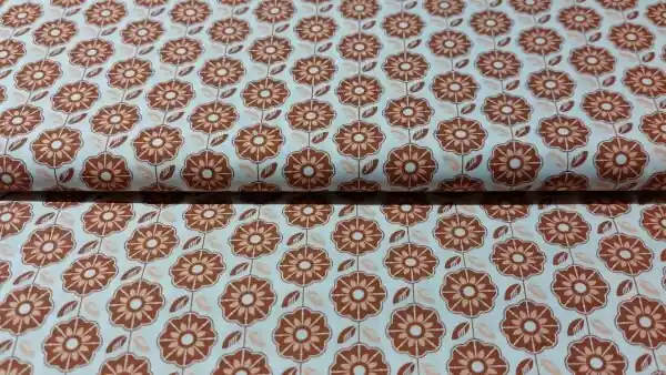 Superprijs Witte katoenen stof met prints van retro bloemen