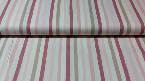 Betrouwbaar Ecru-kleurige stretch katoen met oud roze en beige strepen