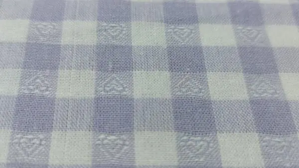 Weekendaanbieding Geruit embroidery katoen met hartjes in lila en wit