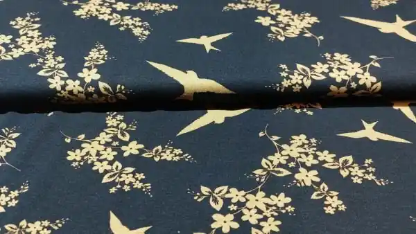 Viscose tricot met vogels en blaadjes Hoge Kwaliteit