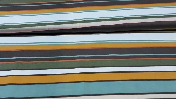 Premium Gestreepte Katoen Tricot Stof \\u2013 Legergroen, Oker, Bruin, Wit en Roze