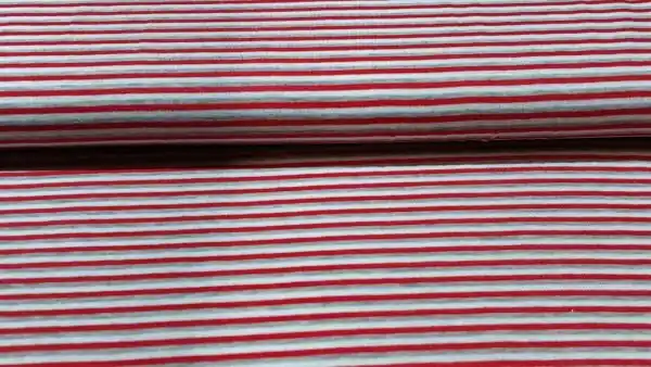 Gestreepte tricot stof (fel rood, licht grijs en wit) Bestel Nu