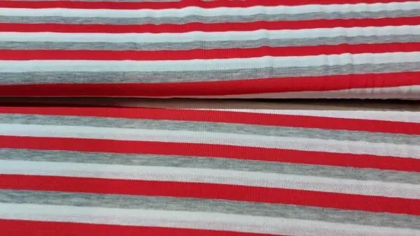 Aanbieding Gestreepte tricot stof (rood, licht grijs en wit)