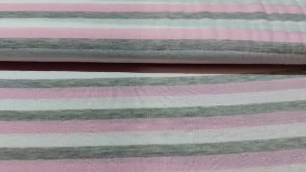 Gereduceerde Prijs Gestreepte tricot stof (roze, licht grijs en wit)