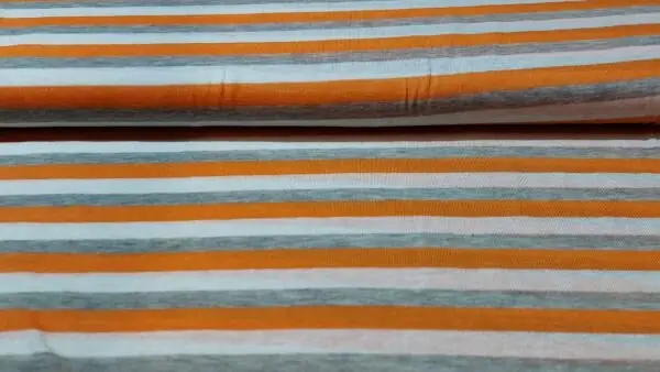 Gestreepte tricot stof (oranje, licht grijs en wit) Nu Kopen
