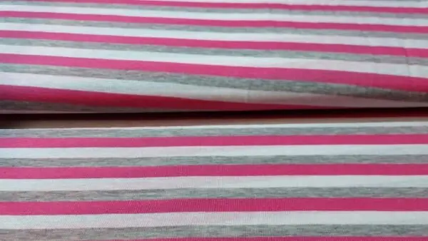 Populair Gestreepte tricot stof (fuchsia, wit en licht grijs)