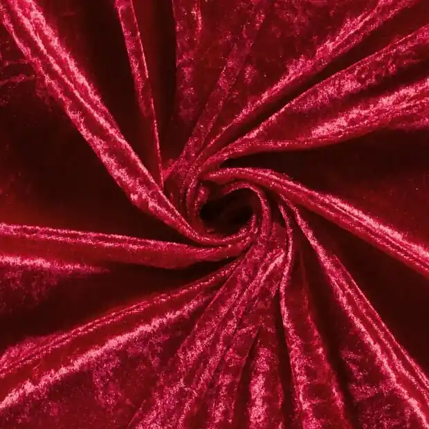 Velours de panne - Donker Rood - Crushed Velvet Stof Uitverkoop