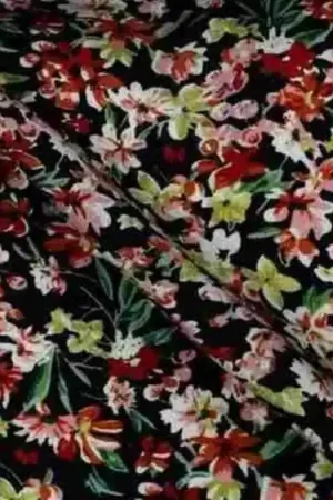 Zwarte viscose stof met bloemen Beperkte Voorraad