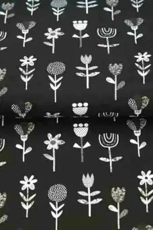 Zwarte 100% katoen met witte bloemen Veilige Betaling