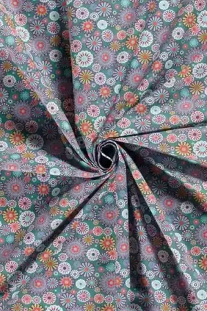 Weekendaanbieding Petrol katoen met bloemen - poplin