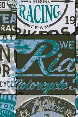 Warme alpenfleece stof met vintage racing bikers labels Beste Prijs