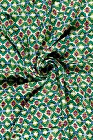 25013/025 Viscose Poplin stof bedrukt Abstract Groen Lage Prijs
