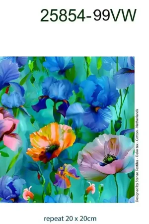 25854-99TR Digitaal bedrukte jersey Print aquarel bloemen Finale Uitverkoop