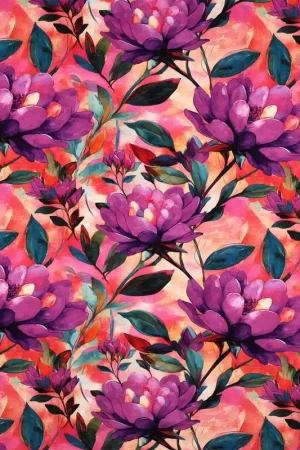 Viscose Jersey Digital Flowers Purple Finale Uitverkoop
