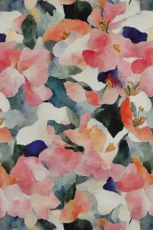 Viscose Satin Digital Flowers Peach Shop Nu