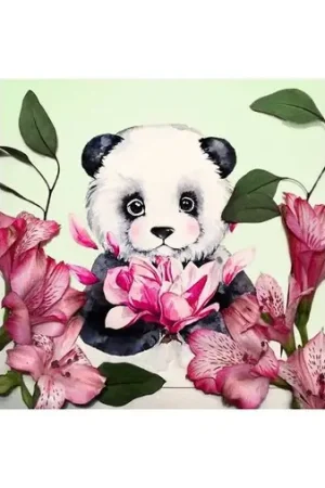 Wizardi Diamond Painting Kit Panda and Flowers WD2341 Tijdelijk Beschikbaar