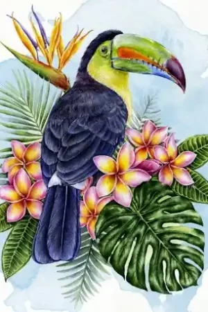 Wizardi Diamond Painting Kit Toucan in the Flowers WD2580 Favoriet